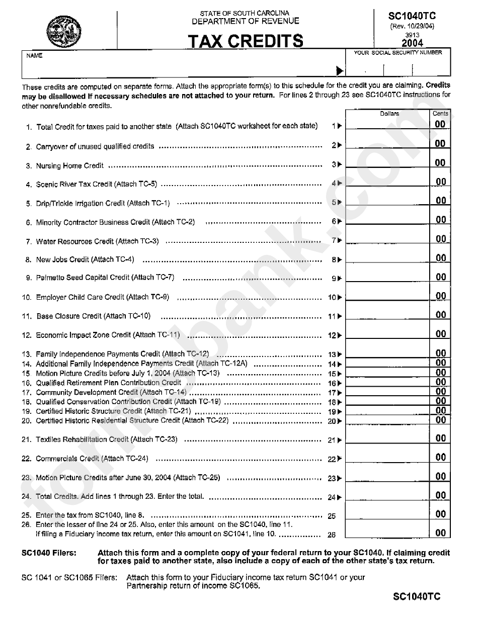 Form Sc1040tc - Tax Credits - 2004
