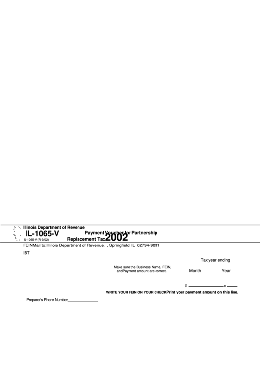 Form Il-1065-V - Payment Voucher For Partnership Replacement Tax - 2002 Printable pdf
