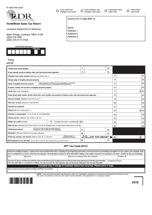 Fillable Form R 1029 H m Hotel motel Sales Tax Return Louisiana Department Of Revenue