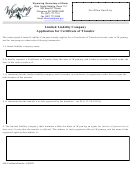 Form Llc - Limited Liability Company Application For Certificate Of Transfer - Wyoming Secretary Of State - 2012