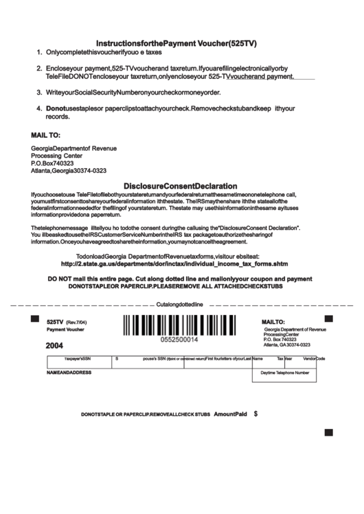 Form 525 Tv Payment Voucher Georgia Department Of Revenue Printable 