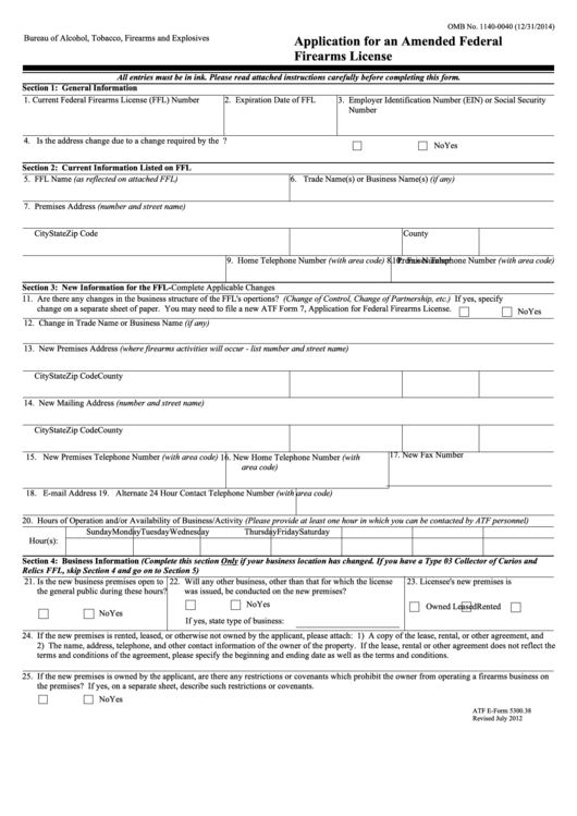 Atf E-Form 5300.38 - Application For An Amended Federal Firearms License - U.s. Department Of Justice Printable pdf