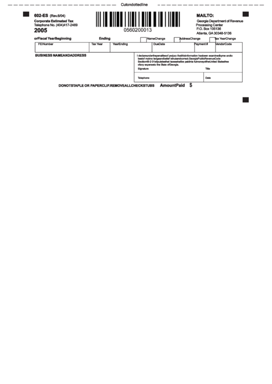 Form 602Es Corporate Estimated Tax Department Of Revenue