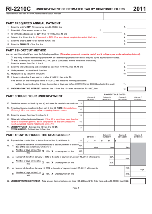 Form Ri-2210c - Underpayment Of Estimated Tax By Composite Filers - 2011 Printable pdf