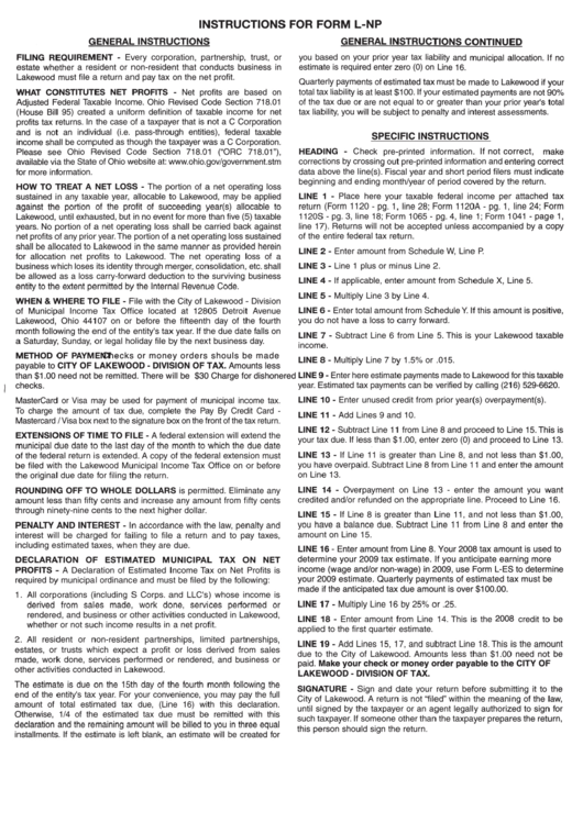 Instructions For Form L-Np printable pdf download