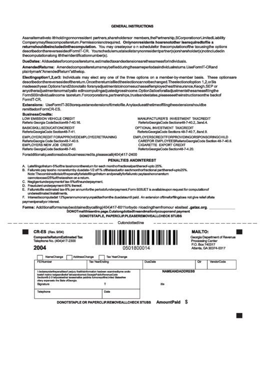 Form Cr-Es - Composite Return Estimated Tax - Georgia Department Of Revenue Printable pdf