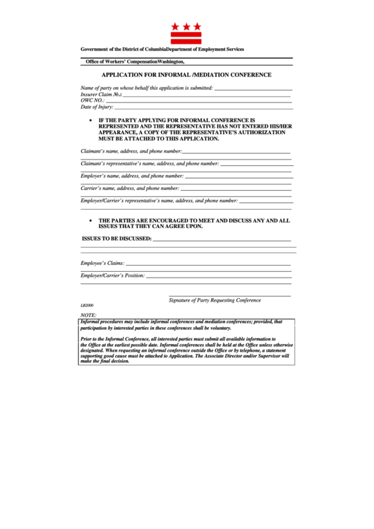 Application For Informal/mediation Conference Printable pdf