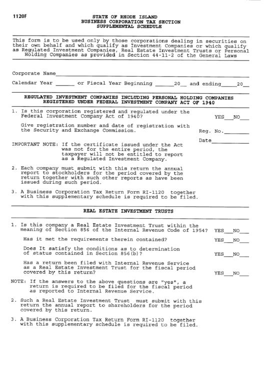 Form 1120f - Business Corporation Tax Section Supplemental Schedule ...