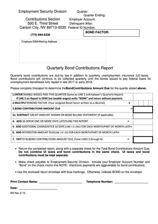 Quarterly Bond Contributions Report Printable pdf