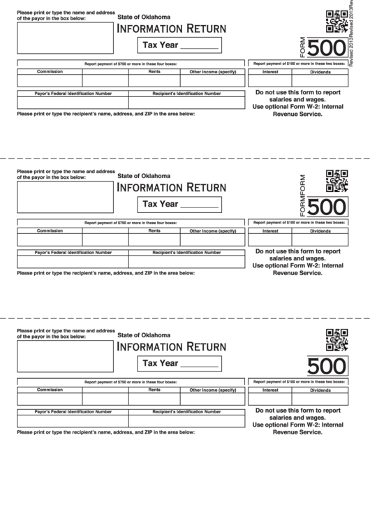 Fillable Form 500 - Oklahoma Information Return Printable pdf