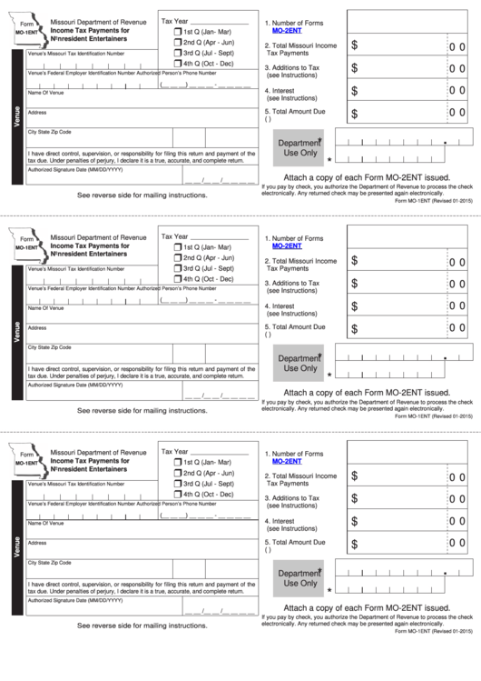 Fillable Form Mo-1ent - Income Tax Payments For Nonresident Entertainers - 2015 Printable pdf