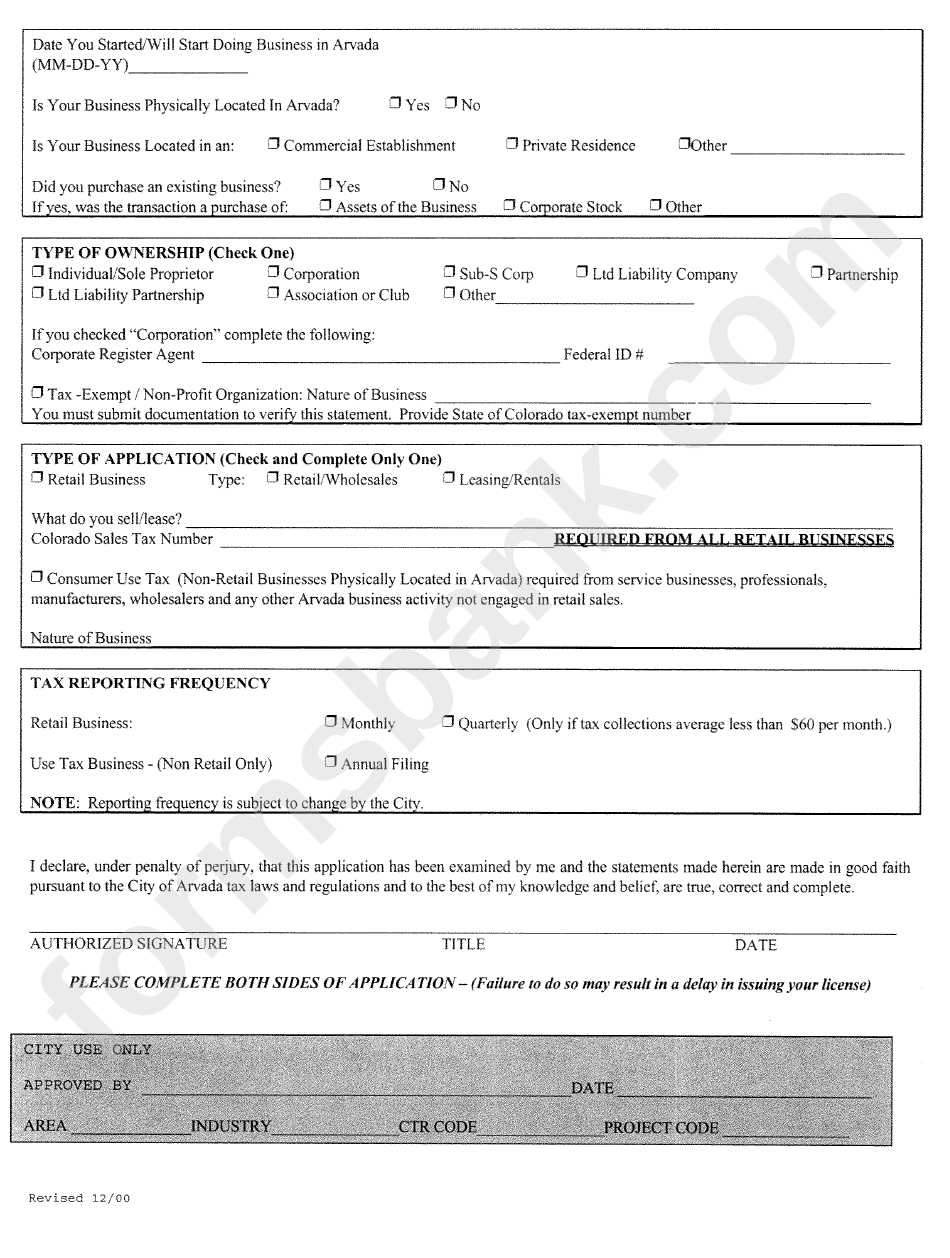 Sales/use Tax Application - City Of Arvada