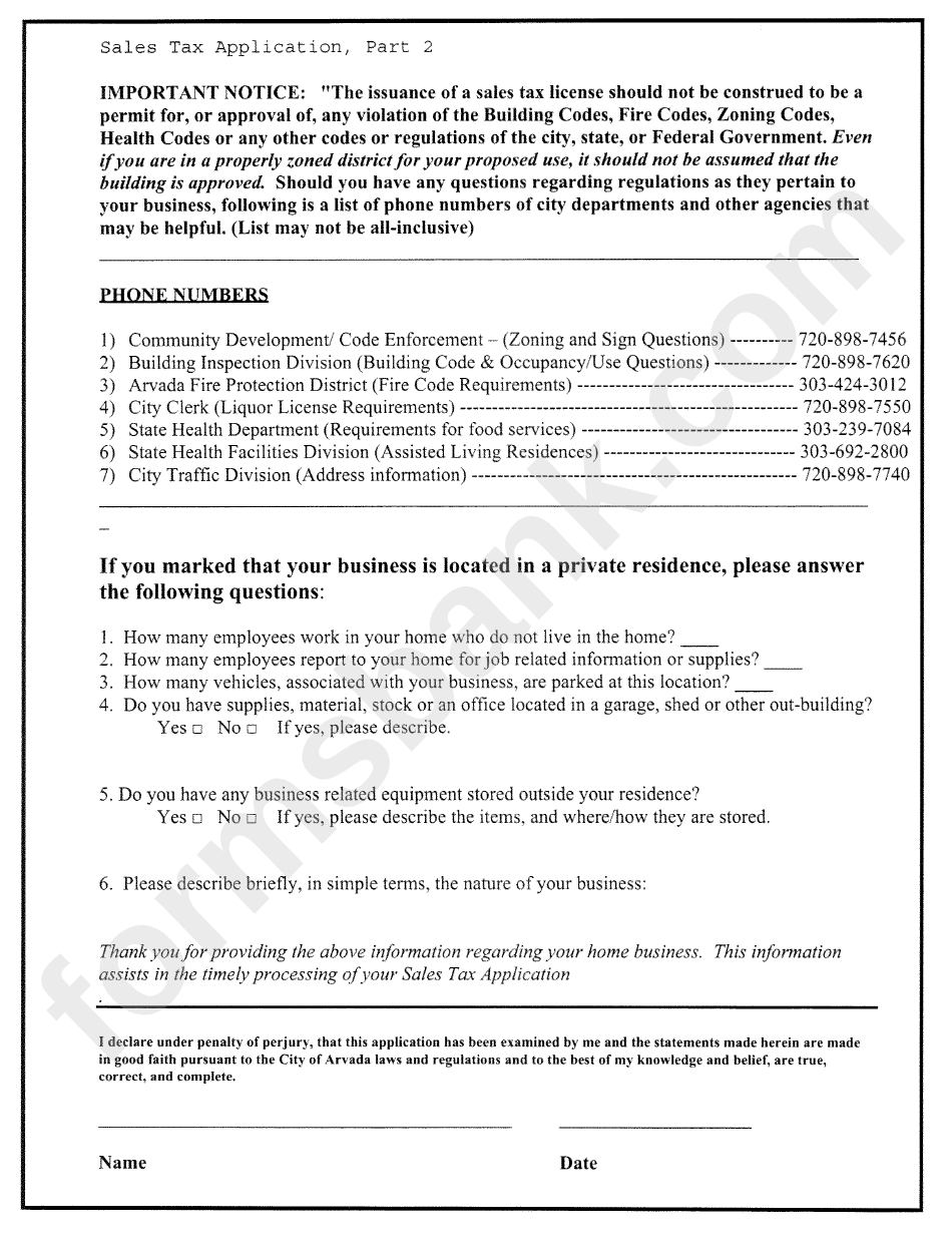 Sales/use Tax Application - City Of Arvada