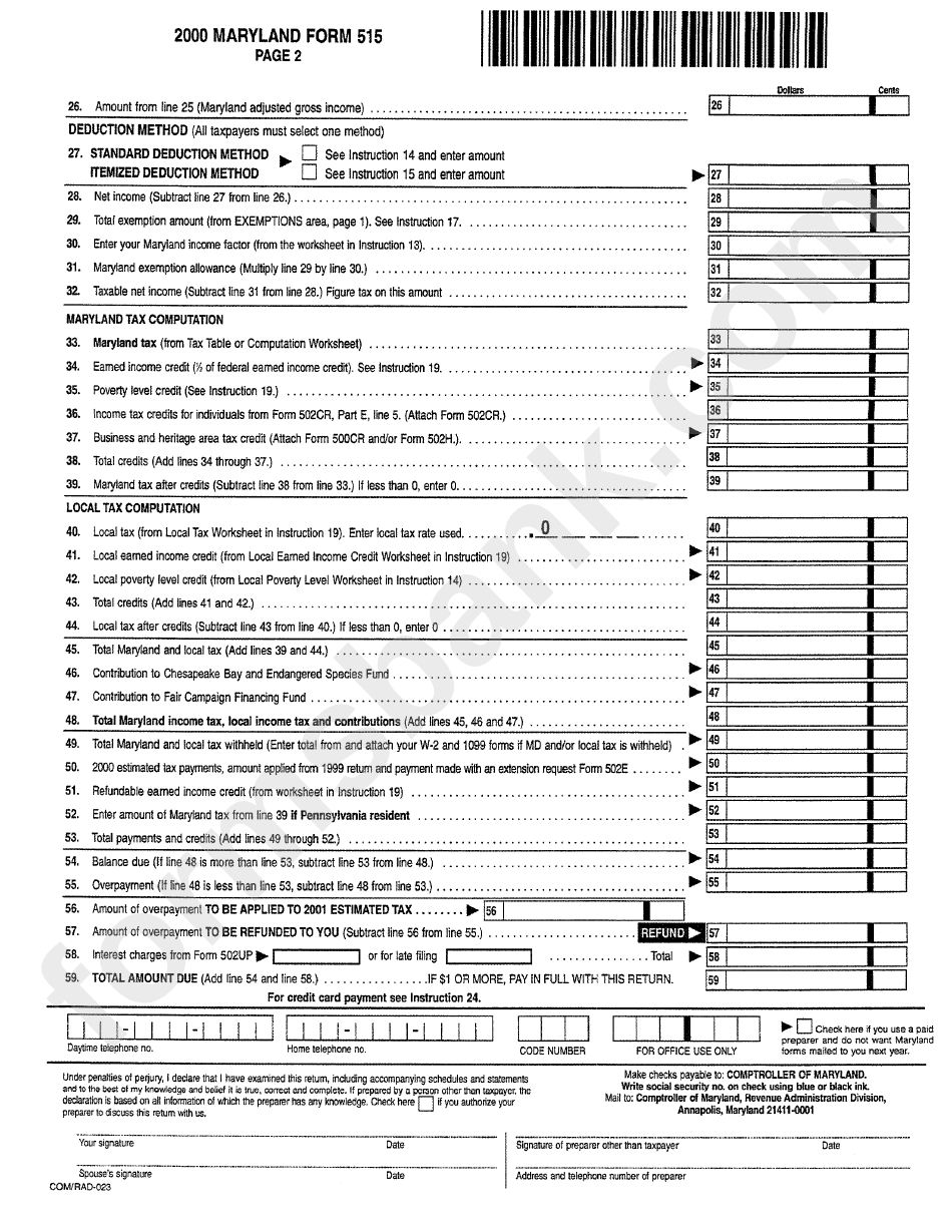 Form 515 - Tax Return - Nonresident Local Tax