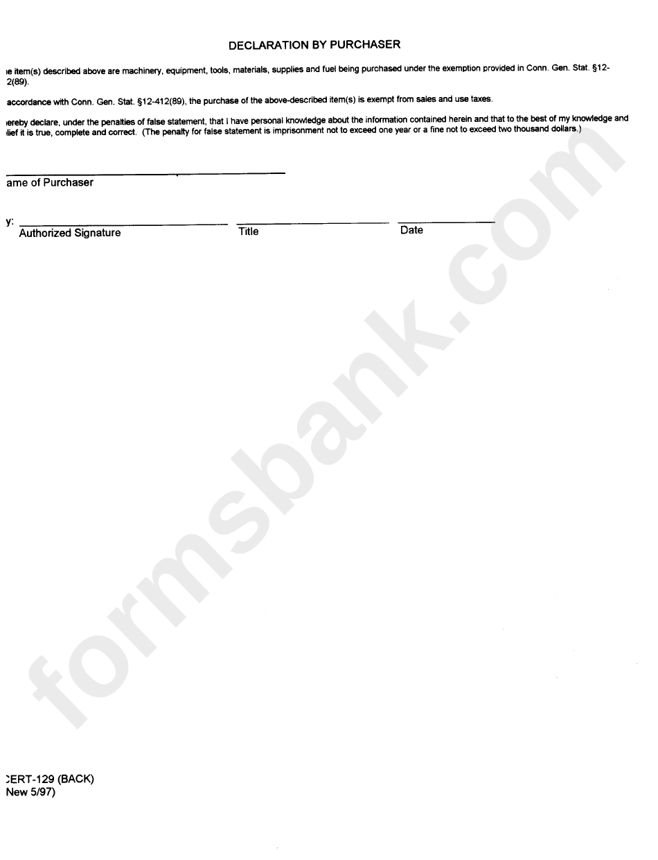 Form Cert-129 - Exemption For Items Used Directly In The Biotechnology Industry