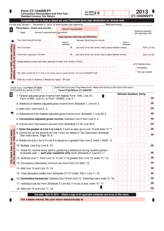 Form Ct 1040nr py Connecticut Nonresident And Part Year Resident 