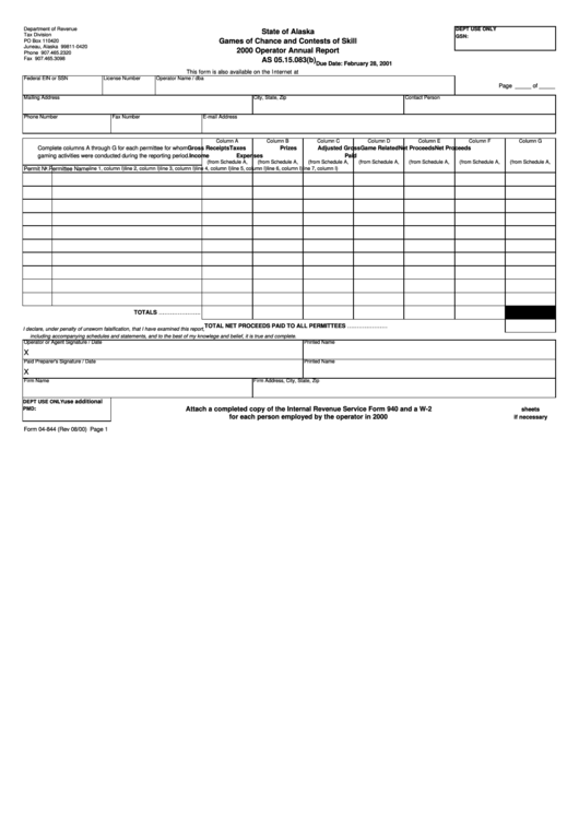 Form 04-844 - Operator Annual Report - 2000 Printable pdf