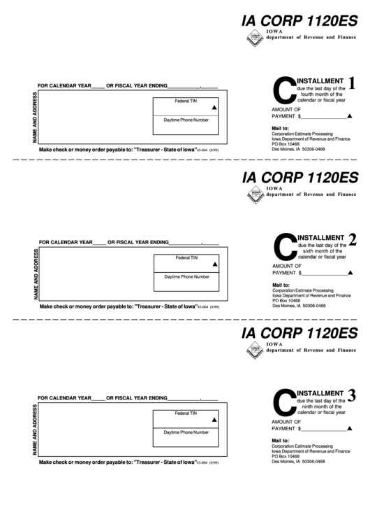 Form Ia Corp 1120es - Iowa Installment Printable pdf