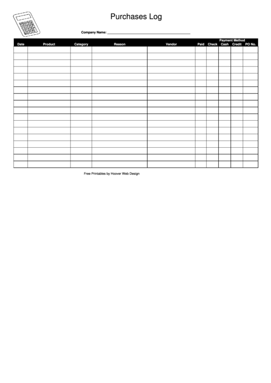 Purchase Order Log Template Printable pdf