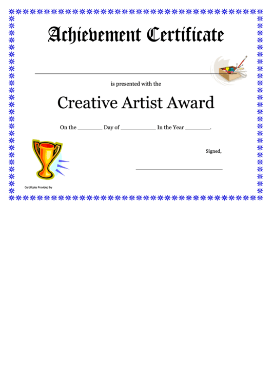 Creative Artist Award Certificate Template Printable pdf