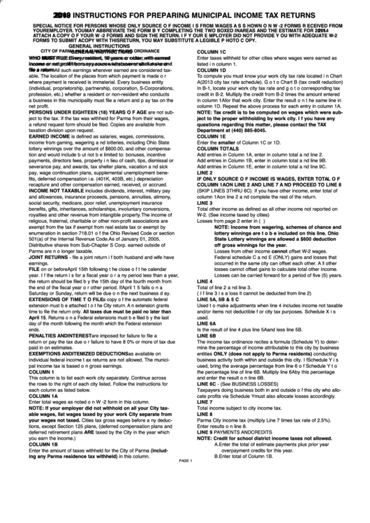 Instructions For Preparing Municipial Income Tax Returns - 2013 Printable pdf