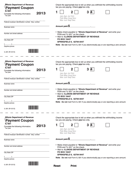 Fillable Form Il-501 - Payment Coupon - 2013 Printable pdf