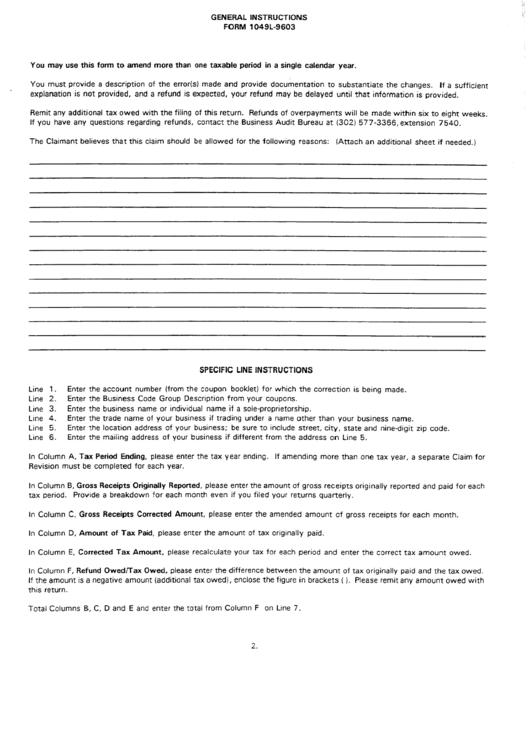 Form 1049l-9603 - General Instructions Printable pdf