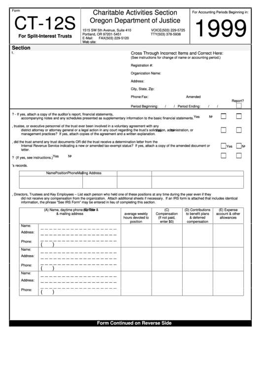 Fillable Form Ct-12s - Charitable Activities Section - 1999 Printable pdf