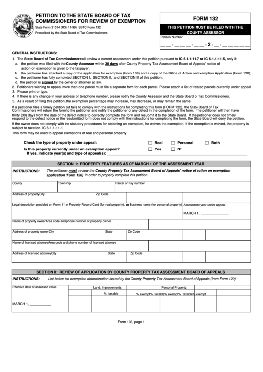 Form 132 - Petition To The State Board Of Tax Commissioners For Review Of Exemption