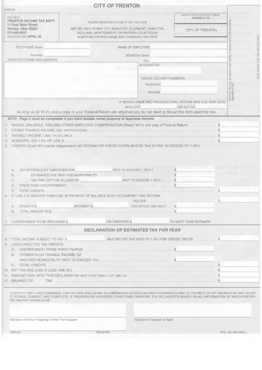 Form Ir City Of Trenton Tax Declaration printable pdf download