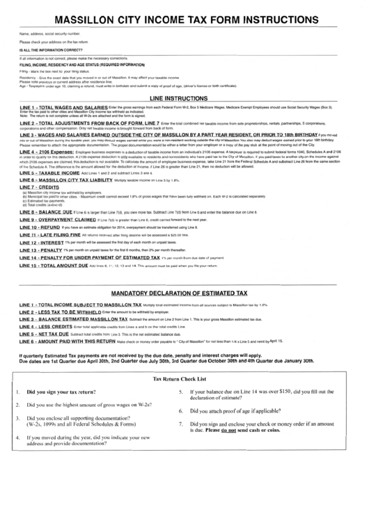 Massillon City Income Tax Form Instructions Printable pdf