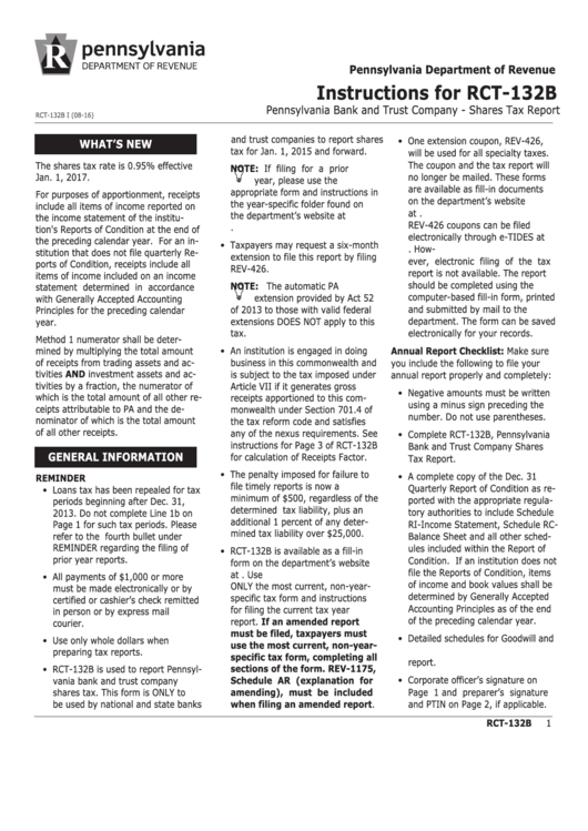 Instructions For Rct-132b - Pennsylvania Department Of Revenue Printable pdf