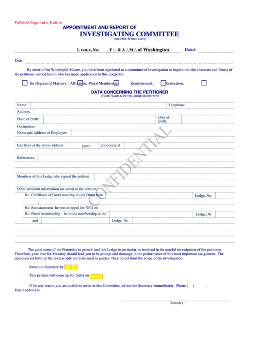 Fillable Form 3a - Investigating Committee - 2014 Printable pdf