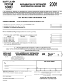 Form 500d - Declaration Of Estimated Corporation Income Tax 2001 - Maryland