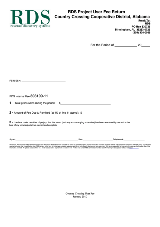 Rds Project User Fee Return - 2010 Printable pdf