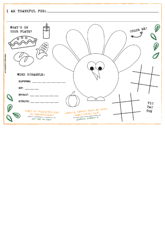 Thanksgiving Kids Activity Sheet Template Printable pdf