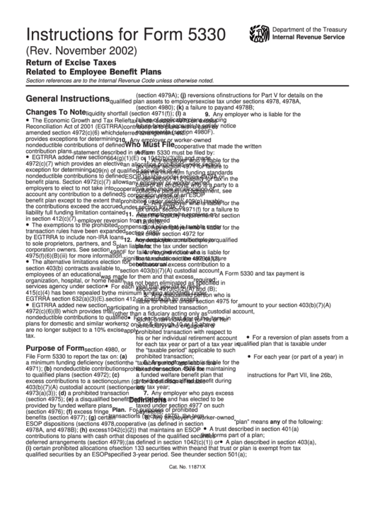 Instructions For Form 5330 November 2002 Printable pdf