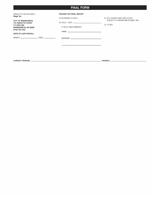Fillable Wage Tax Final Form Printable pdf