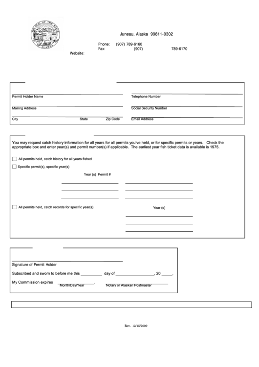 Request For Fish Ticket Information - Commercial Fisheries Entry Commission - 2009 Printable pdf