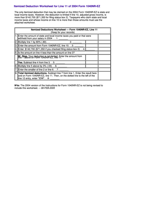 Instructions For Form 1040nr-Ez 2004 Printable pdf