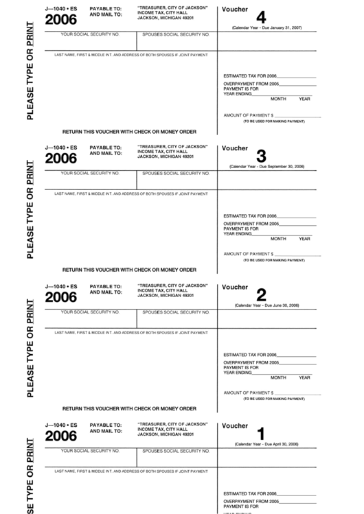 Form J1040 Es Payment Vouchers 2006 printable pdf download