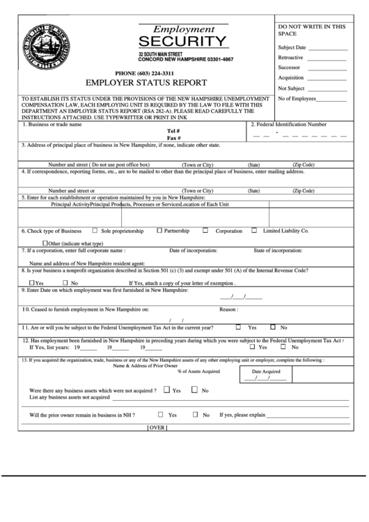Fillable Employer Status Report Form Printable pdf