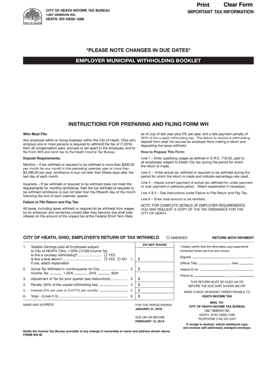 Instructions For Preparing And Filing Form Wh - Employer