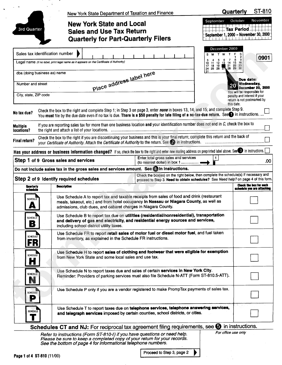 Form St-810 - New York State And Local Sales And Use Tax Return - Quaterly For Part-Qarterly Filers