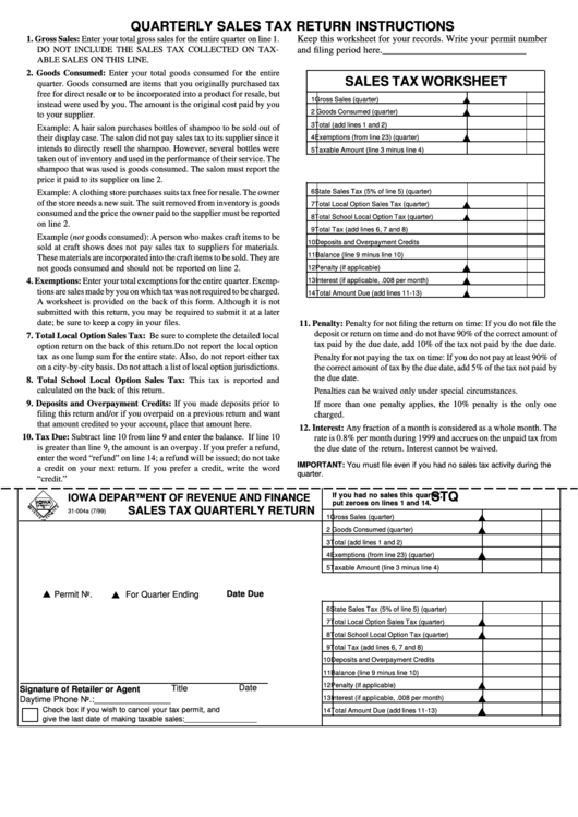 Quarterly Sales Tax Return Instructions - Iowa Department Of Revenue And Finance Printable pdf