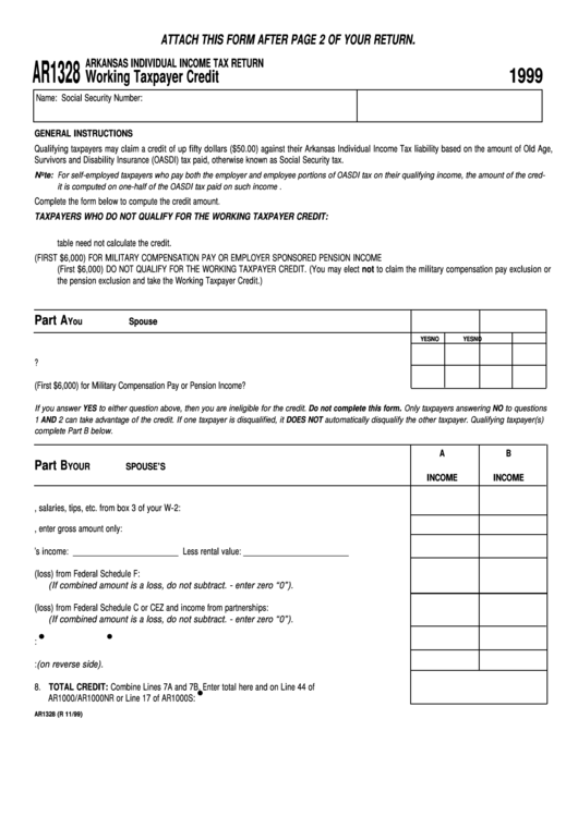 Form Ar1328 Arkansas Individual Income Tax Return Printable Pdf Download