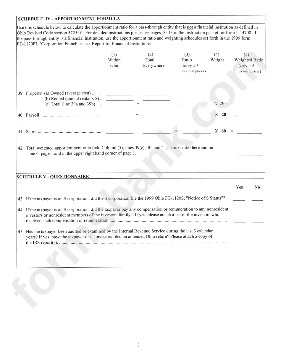 Form It-4708 - Annual Composite Income Tax Return For Investors In Pass-Through Entities - Ohio - 1998
