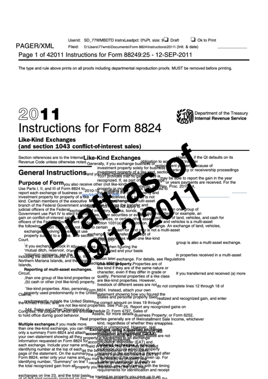 Instructions For Form 8824 - Like-Kind Exchanges (And Section 1043 Conflict-Of-Interest Sales) - 2011 Printable pdf
