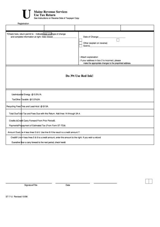 Form St-7-U - Use Tax Return Printable pdf