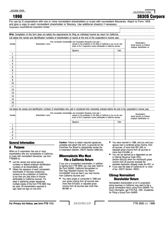 Fillable Form 3830 - S Corporation
